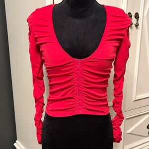 Fuchsia Zara long sleeve ruched plunge top